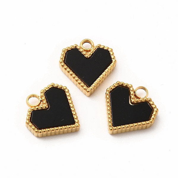 

PandaHall Vacuum Plating 304 Stainless Steel Pendants, with Acrylic, Heart, Golden, 12x11x3mm, Hole: 2mm Stainless Steel+Acrylic Heart Black
