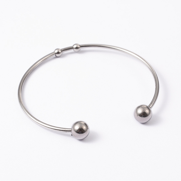 

PandaHall Fashion 304 Stainless Steel Cuff Bangles Torque Bangles, End with Immovable Round Beads, Stainless Steel Color, 50~65mm 304...
