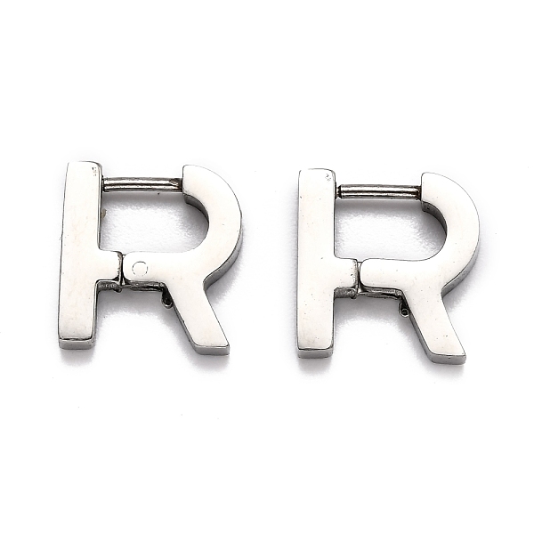 

PandaHall 304 Stainless Steel Huggie Hoop Earrings, Letter R, Stainless Steel Color, 13x13x3mm, Pin: 1mm 304 Stainless Steel Letter