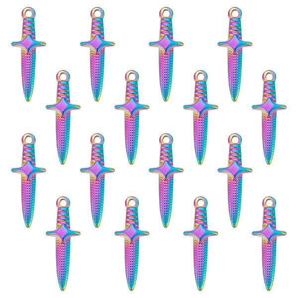 

PandaHall UNICRAFTALE 16Pcs Rainbow Sword Pendants 24.5mm Stainless Steel Dagger Charms Hypoallergenic Punk Earring Sword Charms Metal...