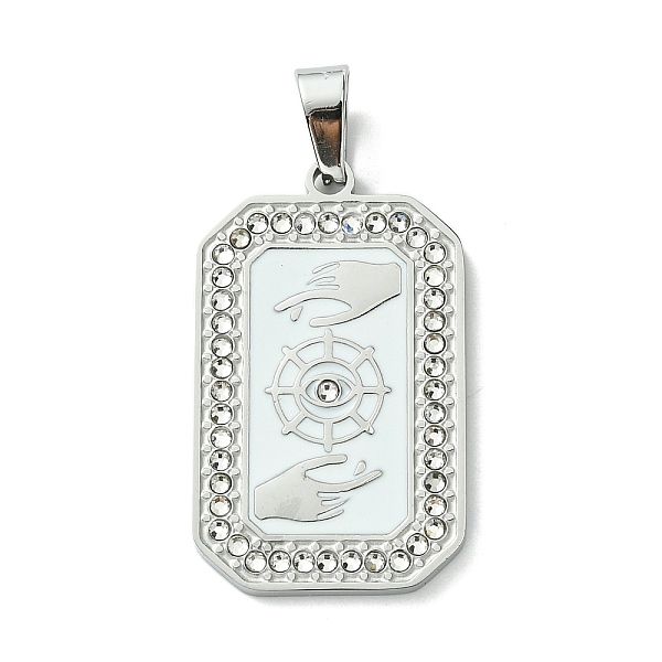 

PandaHall Ion Plating(IP) 304 Stainless Steel Pendants, with Enamel and Rhinestone, Rectangle with Tarot Charm, Stainless Steel Color, White...