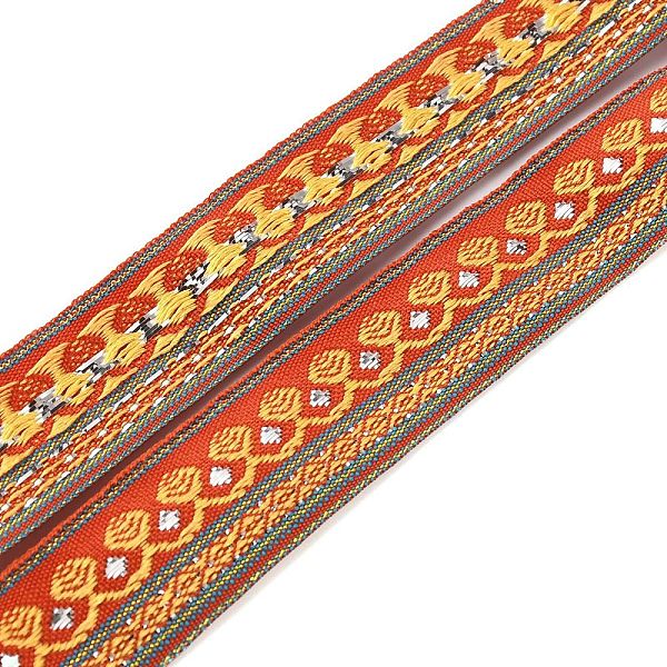 

PandaHall Polyester Ribbon, Jacquard Ribbon, Tyrolean Ribbon, Floral Pattern, Orange Red, 20x0.5mm Polyester Flower