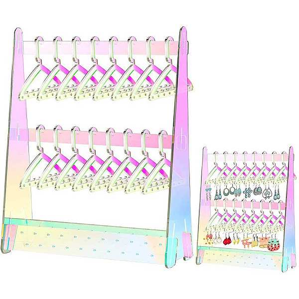 

PandaHall 2-Tier Acrylic Earrings Display Stands, Clothes Hangers Shaped Dangle Earring Organizer Holder, with 16Pcs Mini Hangers, Colorful...