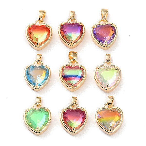 

PandaHall K9 Glass Pendants, with Golden Tone Brass Findings, Faceted, Heart Charms, Mixed Color, 18x15x7.7mm, Hole: 5x3mm K9 Glass Heart..., Multicolor