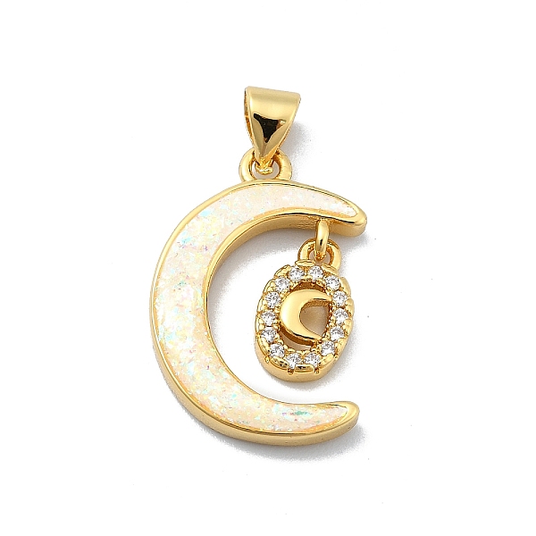 

PandaHall Brass Micro Pave Clear Cubic Zirconia Pendants, with Sythetic Opal, Real 18K Gold Plated, Moon, Moon, 21.5x15x3mm, Hole: 4x3.5mm...