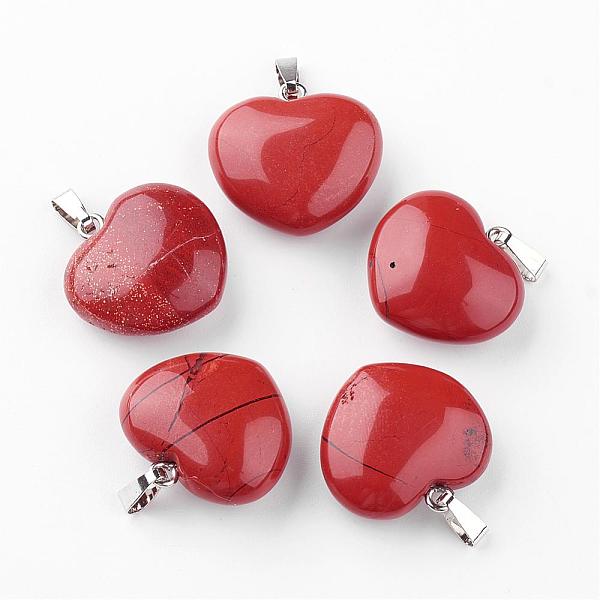 

PandaHall Natural Red Jasper Pendants, with Platinum Tone Alloy Findings, Heart, 21~22x23x10mm, Hole: 2.5x5.5mm Red Jasper Heart