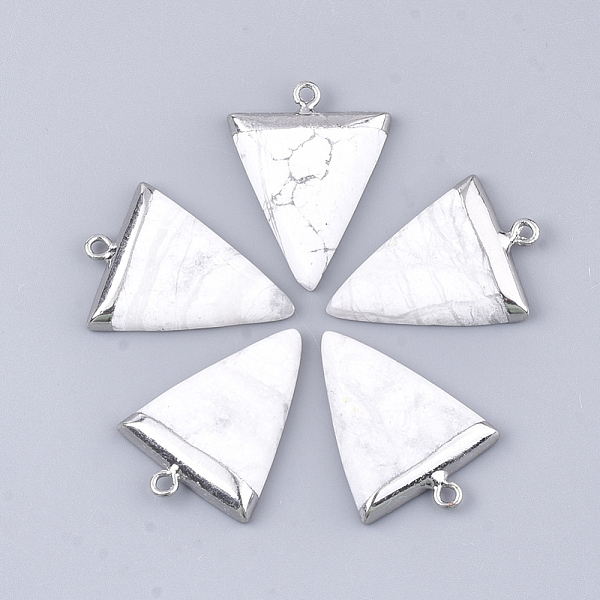 

PandaHall Electroplate Natural Howlite Pendants, with Iron Findings, Triangle, Platinum, 30~34x23x5~5.5mm, Hole: 1.6mm Howlite Triangle