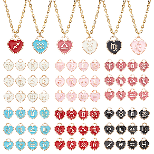 

PandaHall 72Pcs 6 Sets Alloy Enamel Charms, Golden, Heart with Twelve Constellation, Mixed Color, 14x12x1.5mm, Hole: 2.5x3.5mm, 12pcs/set..., Multicolor