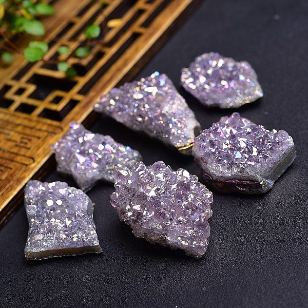 

PandaHall Electroplate Natural Drusy Amethyst Display Decorations, Raw Amethyst Cluster, Nuggets, 20mm Amethyst Nuggets