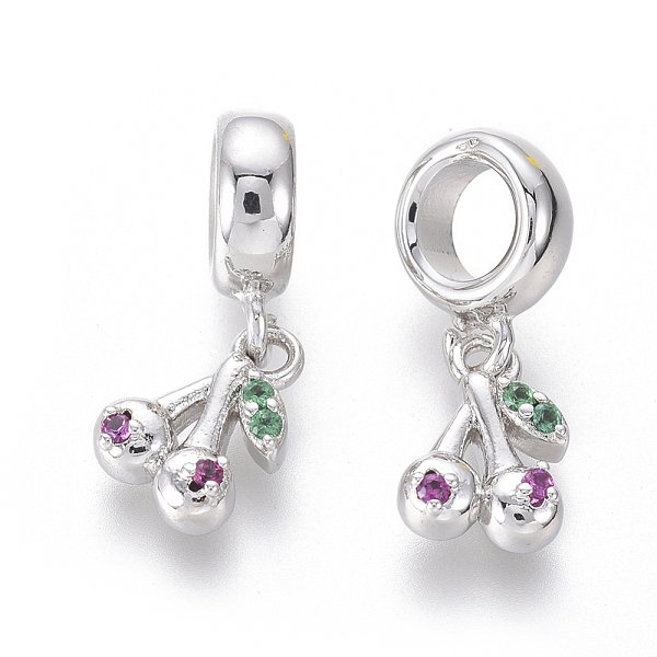 

PandaHall Brass Micro Pave Cubic Zirconia European Dangle Charms, Large Hole Pendants, Cherry, Colorful, Platinum, 18.5mm, Hole: 4.5mm...