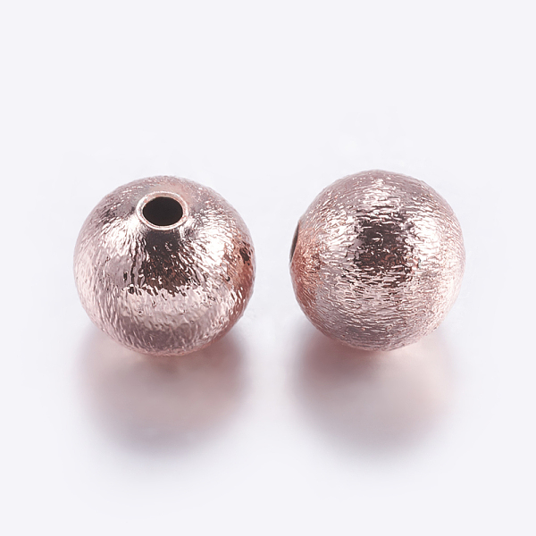 

PandaHall Brass Textured Beads, Round, Rose Gold, 8x7.5mm, Hole: 2mm Brass Round