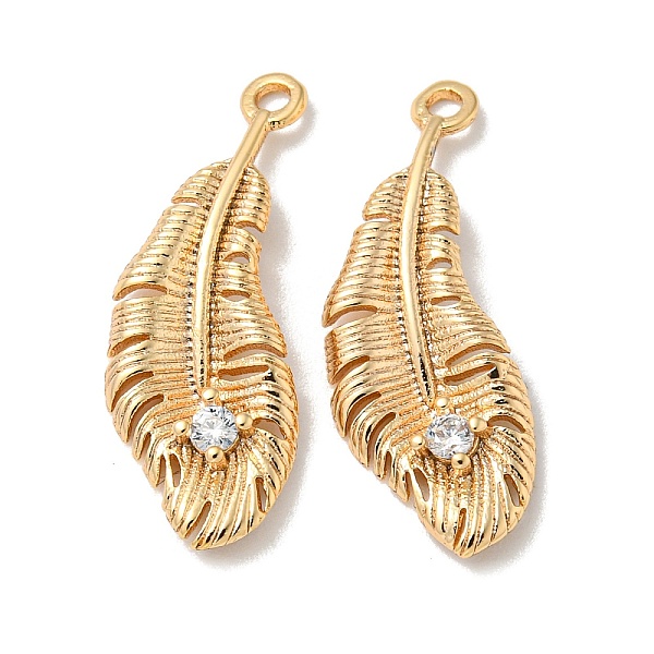 

PandaHall Brass Micro Pave Cubic Zirconia Pendants, Feather, Real 18K Gold Plated, 22x8x2mm, Hole: 1.5mm Brass+Cubic Zirconia Feather Clear