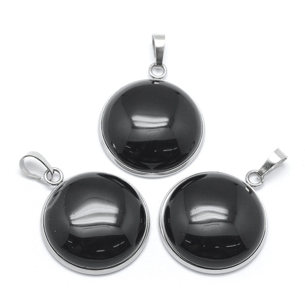 

PandaHall Natural Obsidian Pendants, with 201 Stainless Steel Findings, Flat Round, Stainless Steel Color, 31x26.5x7.5mm, Hole: 5x8mm...