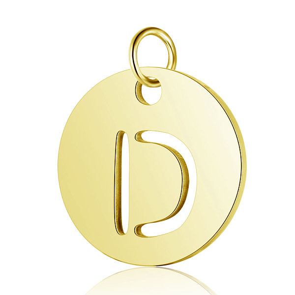 

PandaHall 304 Stainless Steel Charms, Flat Round with Letter, Golden, Letter.D, 12x1mm, Hole: 2.5mm 304 Stainless Steel Letter D