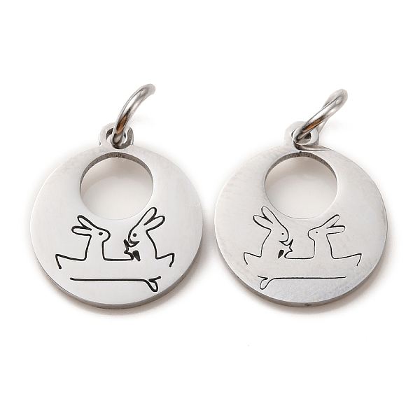 

PandaHall 304 Stainless Steel Charms, Laser Cut, with Jump Ring, Stainless Steel Color, Hollow, Flat Round Charm, Rabbit, 13.5x12x1mm, Hole...