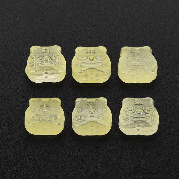 

PandaHall Transparent Glass Beads, Chinese Zodiac Signs Tiger, Champagne Yellow, 11.5x12x8mm, Hole: 1mm Glass 12 Chinese Zodiac Signs