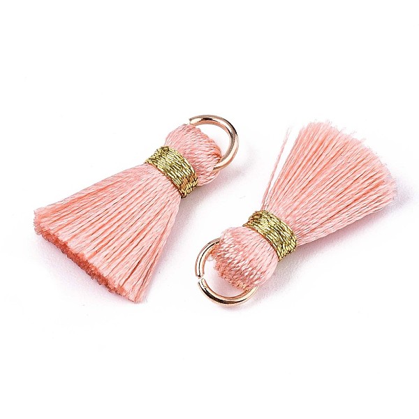 

PandaHall Handmade Polycotton(Polyester Cotton) Tassel Decorations, Pendant Decorations, with Golden Iron Loops, Light Salmon, 17~21x10x5mm...