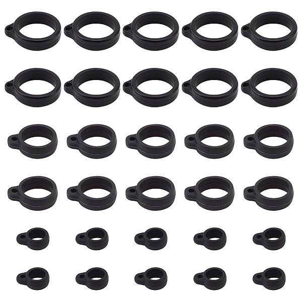 PandaHall GORGECRAFT 30PCS 3 Sizes Anti-Lost Silicone Rubber Ring Black Adjustable Band 20mm/ 13mm/ 8mm Inner Diameter Loss-proof Pendant...