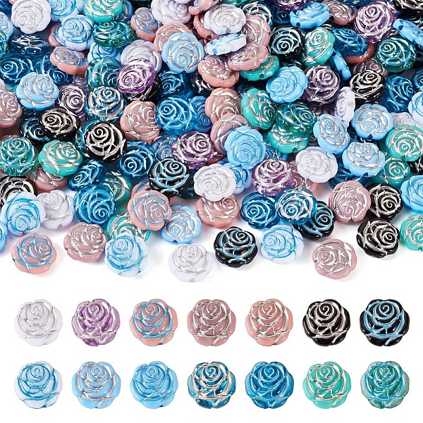

PandaHall 280Pcs 14 Colors Opaque Acrylic Beads, Metal Enlaced, Rose, Mixed Color, 13.5x14x4.5~5mm, Hole: 1.6mm, 20pcs/color Acrylic Flower..., Multicolor