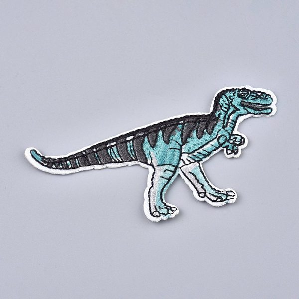 PandaHall Computerized Embroidery Cloth Iron on/Sew on Patches, Costume Accessories, Dinosaur, Dark Turquoise & Gray, 55x104x2mm Cloth...