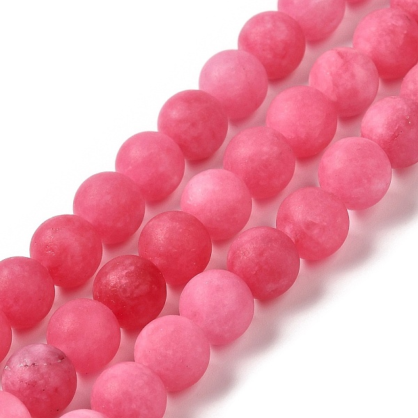 

PandaHall Natural Dyed White Jade Beads Strands, Frosted, Round, Hot Pink, 8~8.5mm, Hole: 1mm, about 47~48pcs/strand, 14.69''~14.96''...