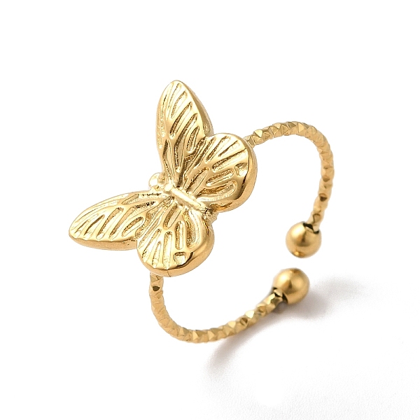 Ion Plating(IP) 304 Stainless Steel Butterfly Open Cuff Rings for Women