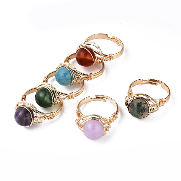 Adjustable Natural & Synthetic Gemstone Round Finger Rings