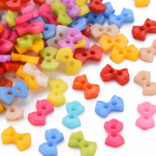 

PandaHall 2-Hole Plastic Buttons, Bowknot, Mixed Color, 6x9x2mm, Hole: 1.5mm Plastic Bowknot Multicolor