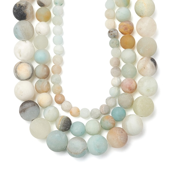 PandaHall 3Strans 3 Sizes Natural Flower Amazonite Beads Strands, Frosted, Round, 1strand/size Flower Amazonite Round