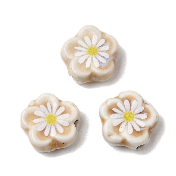 Glaze Daisy Flower Printed Porcelain Beads Glaze Daisy Flower Printed Porcelain Beads