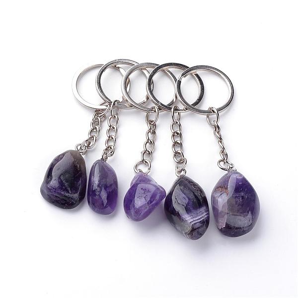 

PandaHall Natural Amethyst Keychain, with Iron Findings, Platinum, 85~94mm Amethyst Nuggets