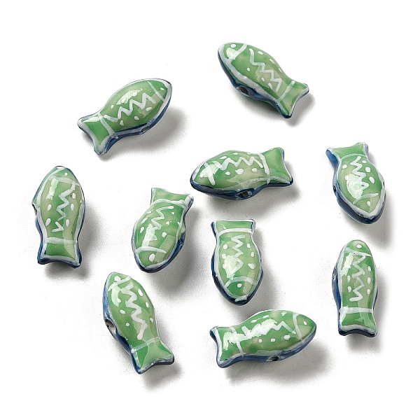 

PandaHall Handmade Printed Porcelain Beads, Famille Rose Porcelain, Fish, Lime Green, 11x21.5~22x9mm, Hole: 1.5~1.8mm Porcelain Fish