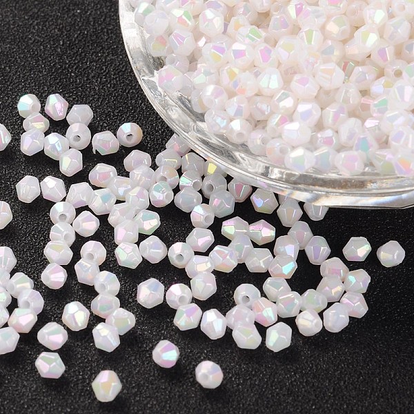 

PandaHall Bicone AB Color Plated Eco-Friendly Transparent Acrylic Beads, White, 4x4mm, Hole: 1mm, about 16600pcs/500g Acrylic Bicone White