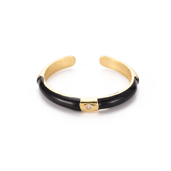 

PandaHall Brass Enamel Cuff Rings, Open Rings, with Clear Cubic Zirconia, Nickel Free, Golden, Black, US Size 8(18.1mm) Brass+Cubic Zirconia...