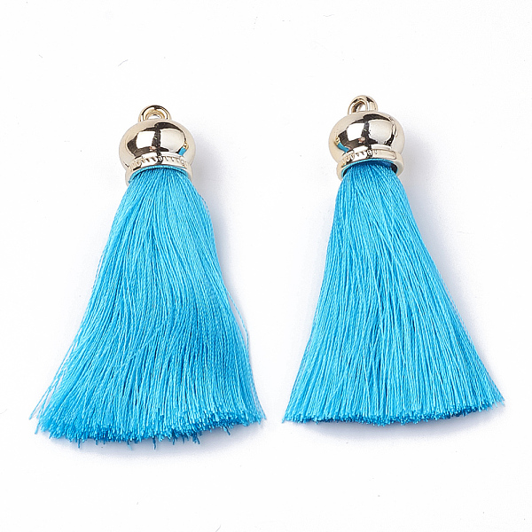 

PandaHall Polyester Tassel Big Pendant Decorations, with CCB Plastic Findings, Deep Sky Blue, 65~75x15.5mm, Hole: 3mm Polyester Blue