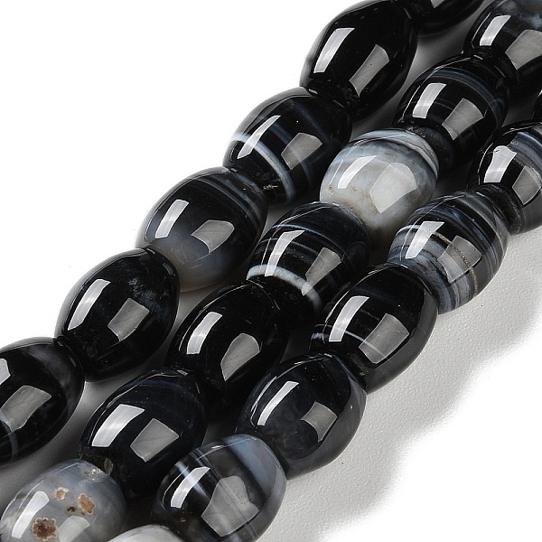 

PandaHall Natural Black Striped Agate/Banded Agate Beads Strand, Dyed & Heated, Rice, 11~13x9~9.5mm, Hole: 1.8mm, about 31pcs/strand...