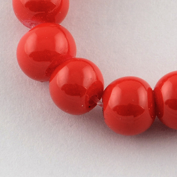 PandaHall Painted Glass Bead Strands, Baking Paint, Round, Red, 8mm, Hole: 1.3~1.6mm, about 100pcs/strand, 31.4 inch Glass Round Red