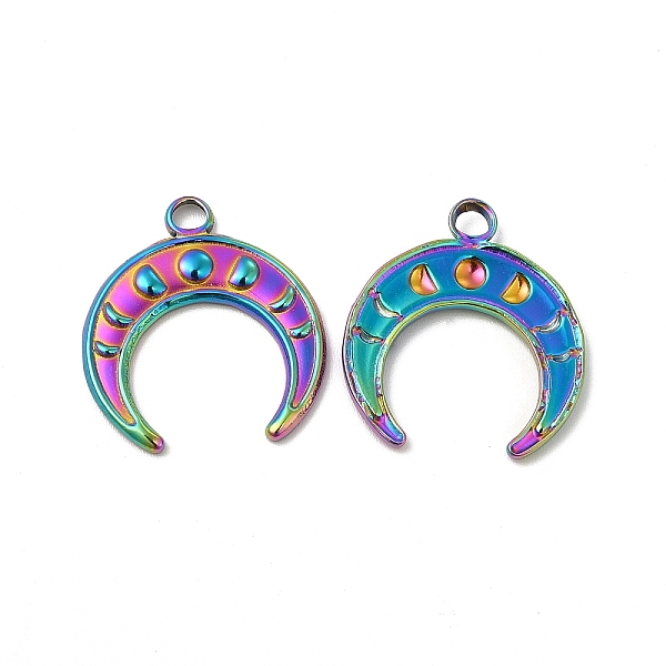 

PandaHall Ion Plating(IP) 304 Stainless Steel Pendants, Double Horn/Crescent Moon Charm, Rainbow Color, 22.5x20.5x2mm, Hole: 2.7mm 304...