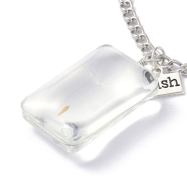 

PandaHall Dandelion Seed Wish Necklace for Teen Girl Women Gift, Transparent Rectangle Glass Pendant Necklace, with Iron Chain, Clear, 24.41...