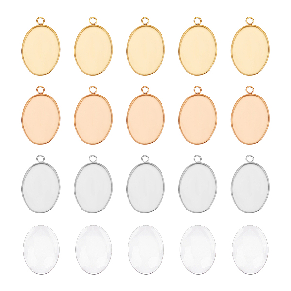

PandaHall UNICRAFTALE 40 Sets 2 Colors 13x18mm Oval Tray Pendants Making Stainless Steel Pendants and Clear Glass Cabochon for Necklaces...