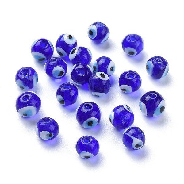 

PandaHall Handmade Lampwork Beads, Evil Eye, Round, Blue, about 10mm in diameter, hole: 1mm Lampwork Evil Eye Blue