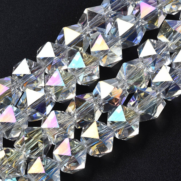 

PandaHall Electroplate Glass Beads Strands, AB Color Plated, Faceted, Star Cut Round Beads, Clear AB, 8x10x10mm, Hole: 1.6mm, about..., White