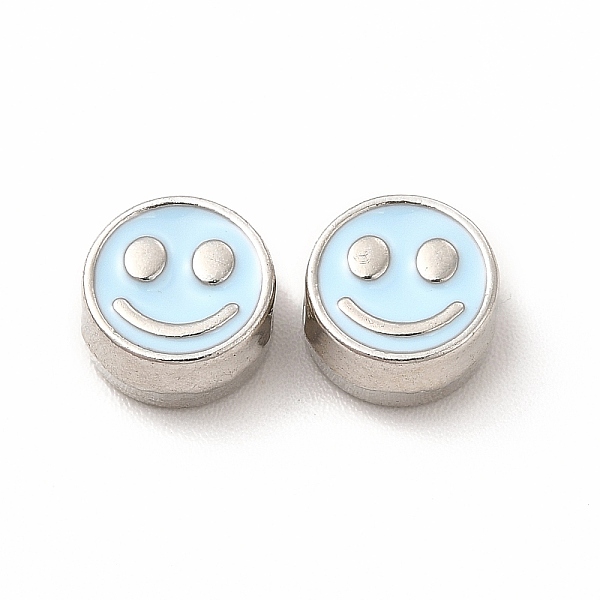 

PandaHall Rack Plating Alloy Enamel Beads, Cadmium Free & Nickel Free & Lead Free, Flat Round with Smiling Face Pattern, Platinum, Light...