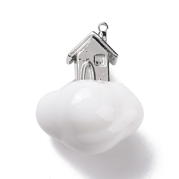 PandaHall Acrylic Pendants, with Platinum Plated Alloy Findings, Cloud with House, White, 26x20x17.5mm, Hole: 0.9mm Acrylic Cloud White