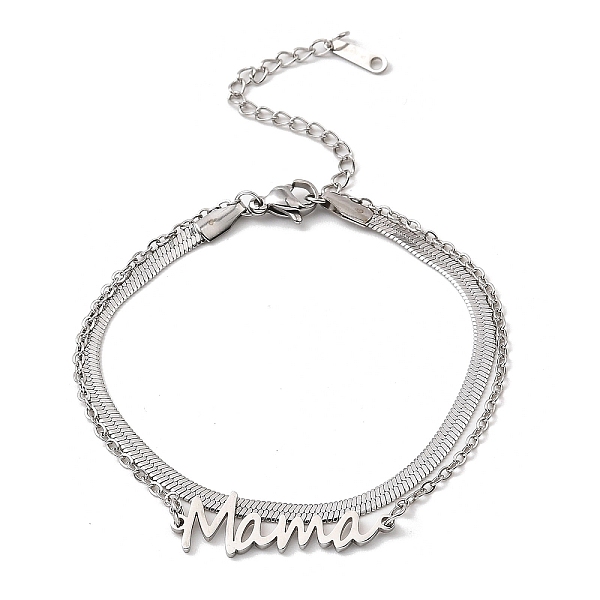 

PandaHall Mother's Day 304 Stainless Steel Mama 2-Strand Snake Chains Bracelets for Women, Stainless Steel Color, 6-5/8 inch(16.7cm) 304...