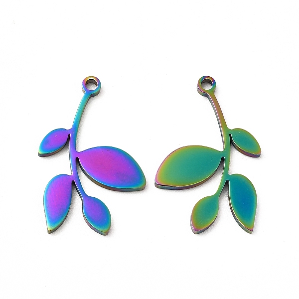 

PandaHall Ion Plating(IP) 304 Stainless Steel Pendants, Leafy Branch Charms, Rainbow Color, 24.5x15x1mm, Hole: 1.6mm 304 Stainless Steel...