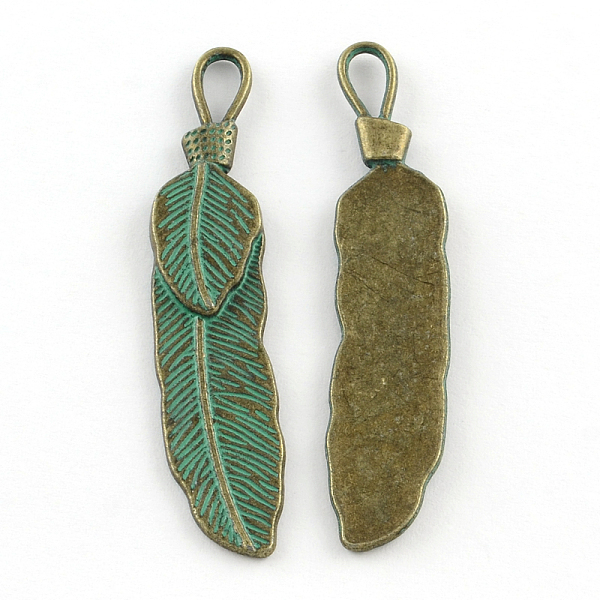 

PandaHall Leaf Zinc Alloy Big Pendants, Cadmium Free & Nickel Free & Lead Free, Antique Bronze & Green Patina, 56x11x2mm, Hole: 4mm Alloy...