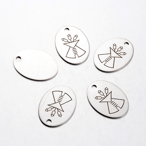

PandaHall Spray Painted Stainless Steel Pendants, Oval with Pattern, Stainless Steel Color, 30x22x1mm, Hole: 3mm Stainless Steel Oval