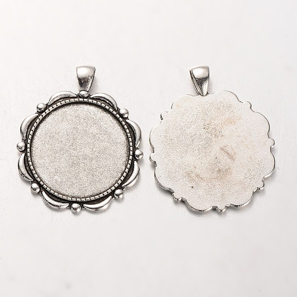 

PandaHall Tibetan Style Alloy Flower Pendant Cabochon Settings, Cadmium Free & Lead Free, with Flat Round Tray, Antique Silver, 46x38x2mm...