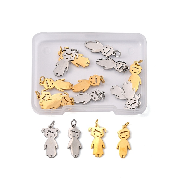 

PandaHall Unicraftale 16Pcs 4 Style 201 Stainless Steel Pendants, with Jump Ring, Laser Cut, Girl & Boy, Golden & Stainless Steel Color...